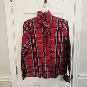 J. Crew Red Plaid Ruffle Blouse